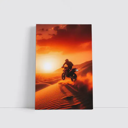 Motocross Rider Jumping Desert Sand Dunes Sunset