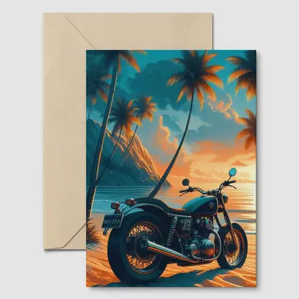 Cafe Racer Motorcycle Tropical Beach Sunset