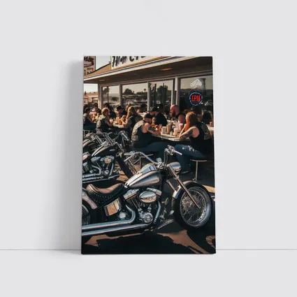 Harley Davidson Choppers Parked Outside Diner