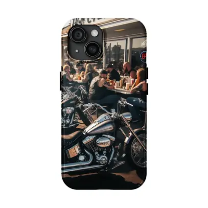 Harley Davidson Choppers Parked Outside Diner