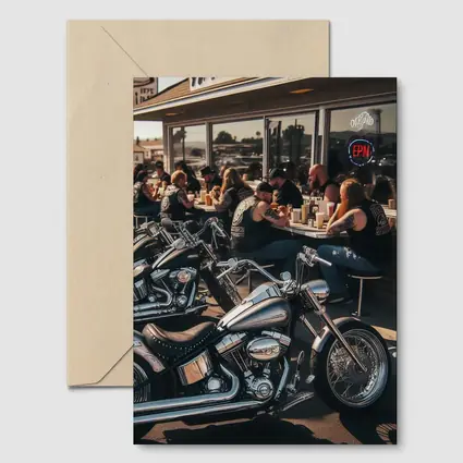 Harley Davidson Choppers Parked Outside Diner