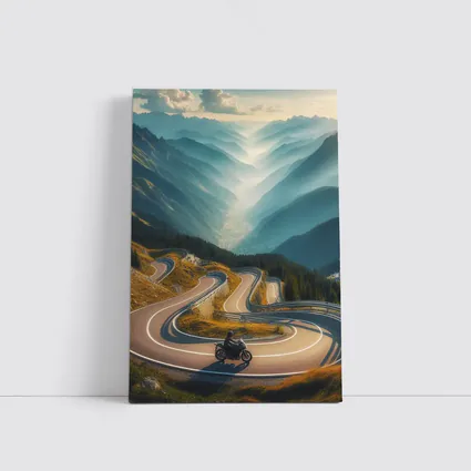 Motorcycle Rider Alpine Switchback Mountain Road