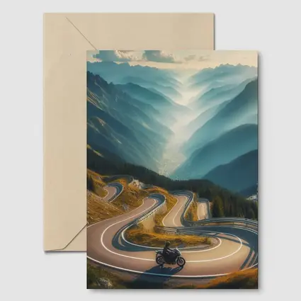 Motorcycle Rider Alpine Switchback Mountain Road