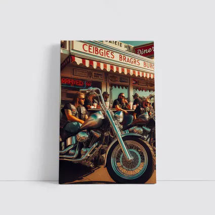 Bikers Relaxing Outside Retro American Diner