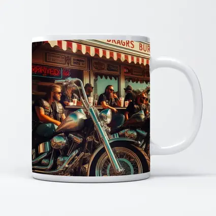Bikers Relaxing Outside Retro American Diner