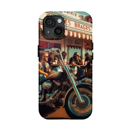 Bikers Relaxing Outside Retro American Diner
