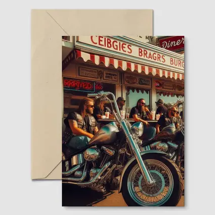 Bikers Relaxing Outside Retro American Diner