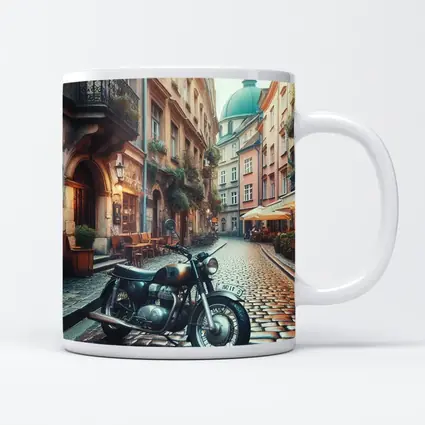 Vintage Cafe Racer Motorcycle Cobblestone European Street