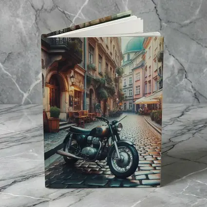 Vintage Cafe Racer Motorcycle Cobblestone European Street