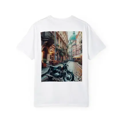 Vintage Cafe Racer Motorcycle Cobblestone European Street