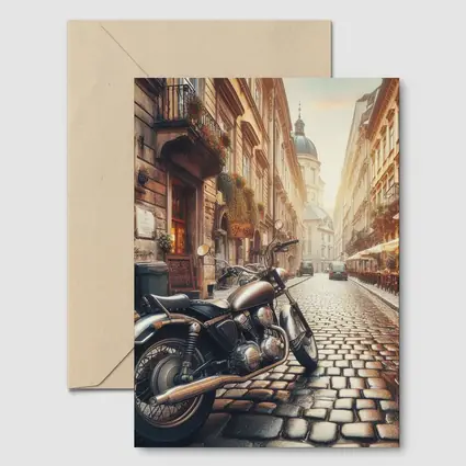 Classic Cruiser Motorcycle Cobblestone European Street