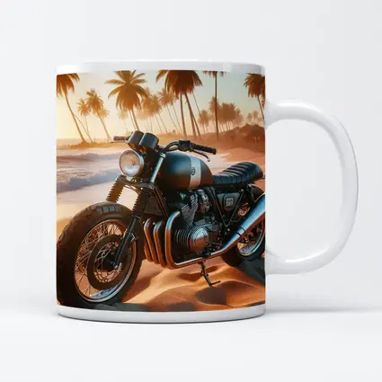 Cafe Racer Motorcycle Parked On Tropical Beach