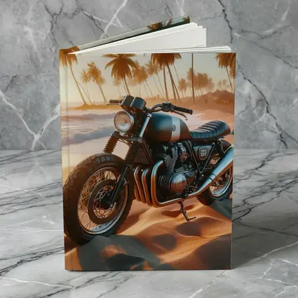 Cafe Racer Motorcycle Parked On Tropical Beach