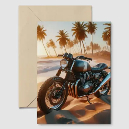 Cafe Racer Motorcycle Parked On Tropical Beach