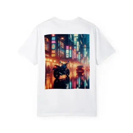 Cafe Racer Motorcycle Neon City Night Rain