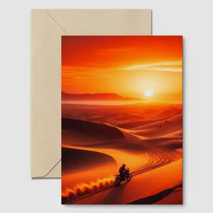 Adventure Motorcycle Rider Desert Sunset Dunes