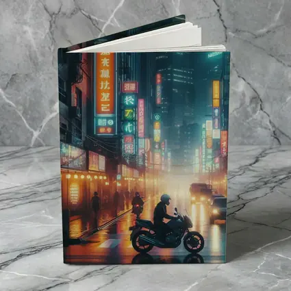 Neon City Street Rainy Night Motorcycle