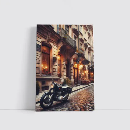 Cafe Racer Motorcycle Cobblestone European Street