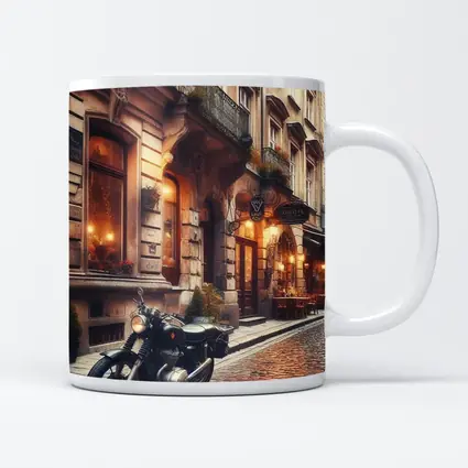 Cafe Racer Motorcycle Cobblestone European Street