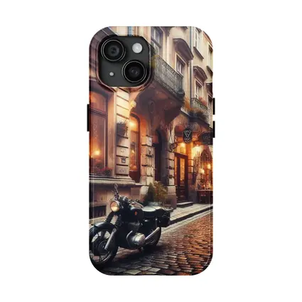 Cafe Racer Motorcycle Cobblestone European Street
