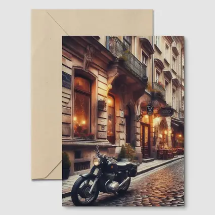 Cafe Racer Motorcycle Cobblestone European Street