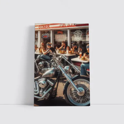 Harley Davidson Choppers Parked Outside Diner
