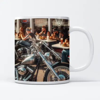 Harley Davidson Choppers Parked Outside Diner