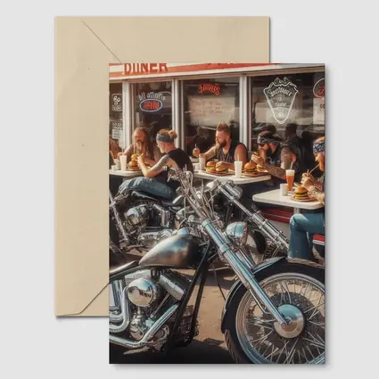 Harley Davidson Choppers Parked Outside Diner