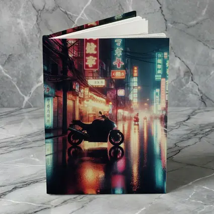 Motorcycle Parked Rainy Asian Neon City Street