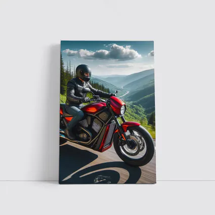 Red Cruiser Motorcycle Rider Mountain Road