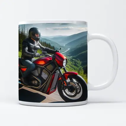 Red Cruiser Motorcycle Rider Mountain Road