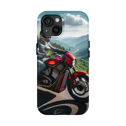 Red Cruiser Motorcycle Rider Mountain Road