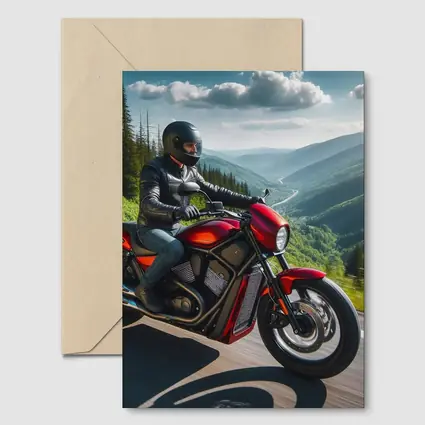 Red Cruiser Motorcycle Rider Mountain Road