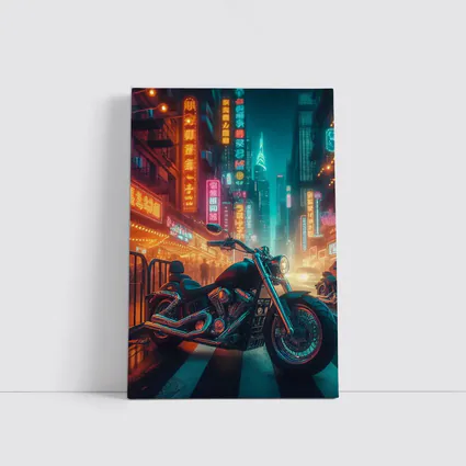 Chopper Motorcycle Neon City Street Night