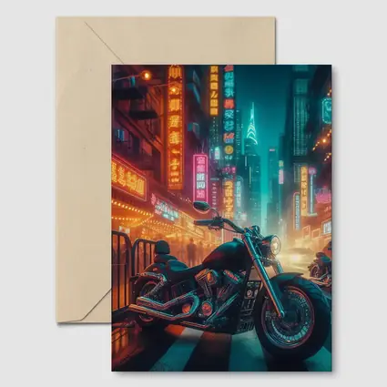 Chopper Motorcycle Neon City Street Night