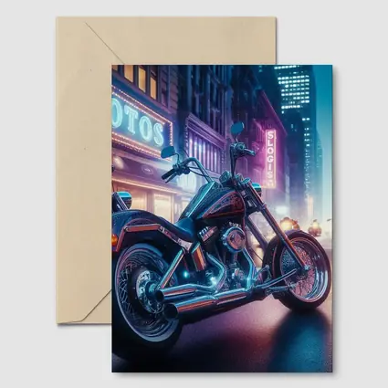 Harley Davidson Chopper Neon City Night