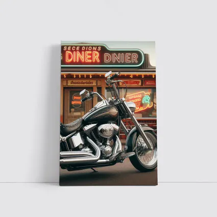 Harley Davidson Chopper Parked Outside Diner