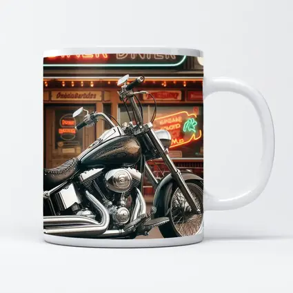 Harley Davidson Chopper Parked Outside Diner