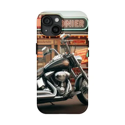 Harley Davidson Chopper Parked Outside Diner