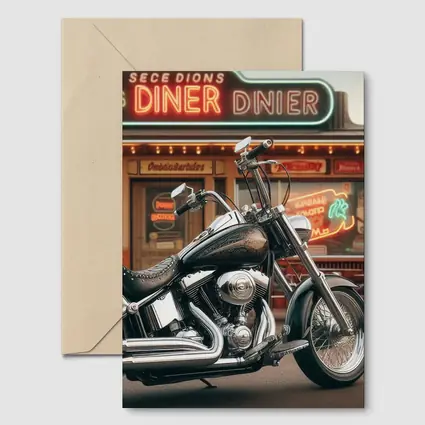 Harley Davidson Chopper Parked Outside Diner