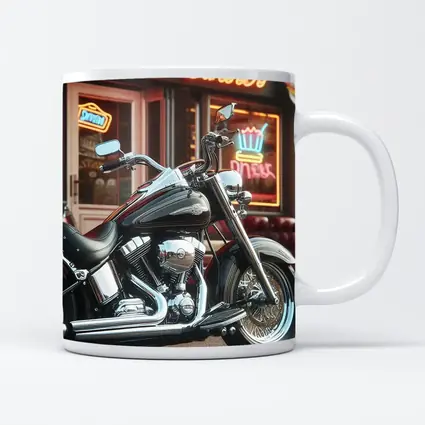 Harley Davidson Chopper Outside Neon Diner