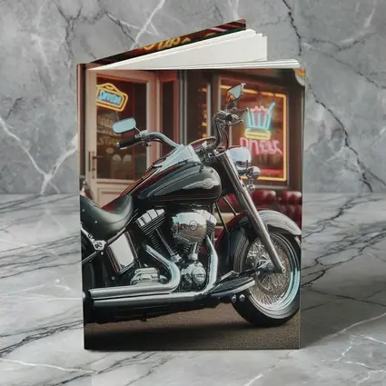 Harley Davidson Chopper Outside Neon Diner