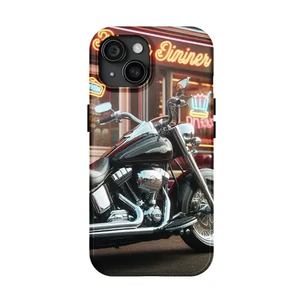 Harley Davidson Chopper Outside Neon Diner