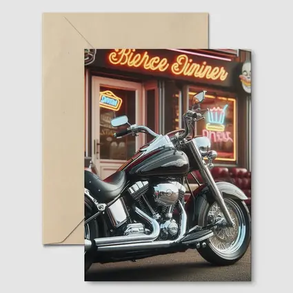 Harley Davidson Chopper Outside Neon Diner