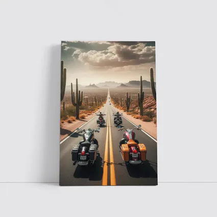 Cruiser Motorcycles Riding Desert Highway Cacti