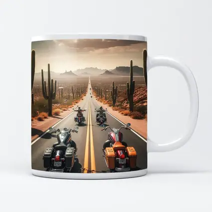 Cruiser Motorcycles Riding Desert Highway Cacti