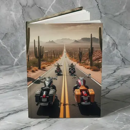 Cruiser Motorcycles Riding Desert Highway Cacti