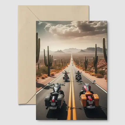 Cruiser Motorcycles Riding Desert Highway Cacti