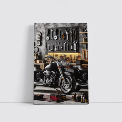 Black Harley Davidson Motorcycle Garage Workshop