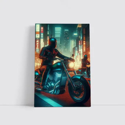 Chopper Motorcycle Rider Neon Cyberpunk City